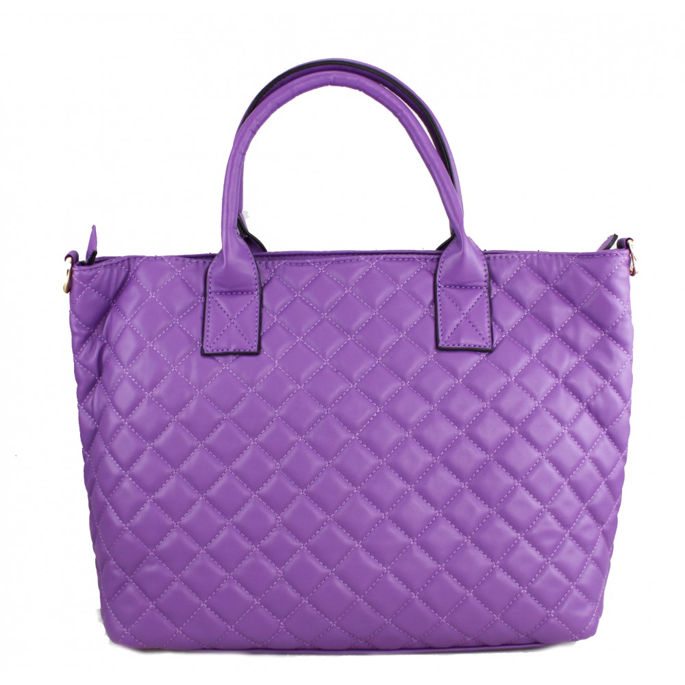 L1404 Miss Lulu Large Quilted Shoulder Handbag Purple